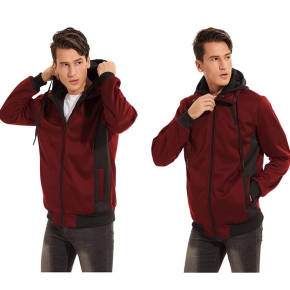 New Hooded Jacket Slim Fit Turtleneck Fleece Zip Up Hoodie Outerwear Men’s 2XL - Picture 4 of 11